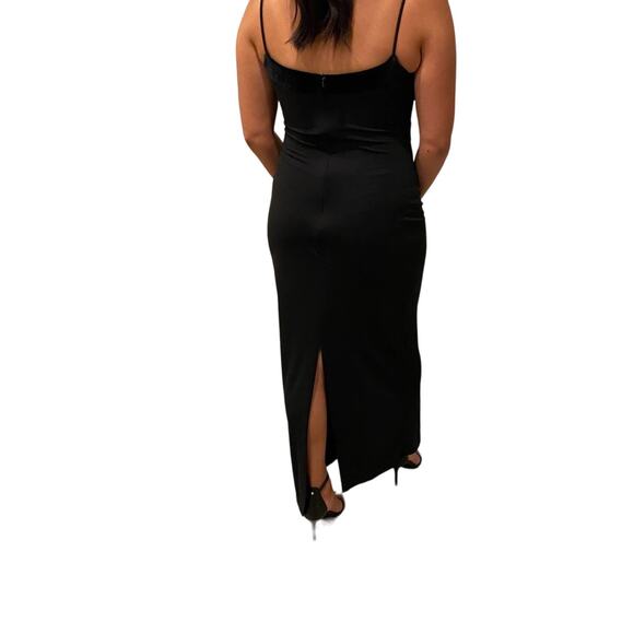 Rampage Full Length Dress Black Velvet Sheer Striped Formal Gown Size 4 - Picture 6 of 15